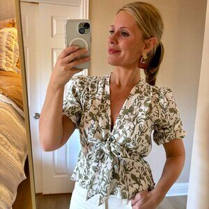 Lucy Paris Gala Floral Print Peplum Tie front Top